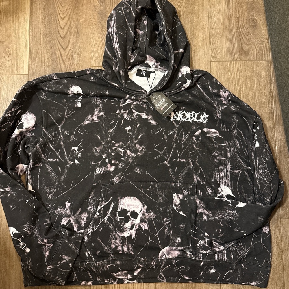 Men's Black Skull Print Hoodie Sweatshirt